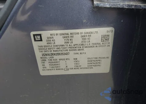 2013 Chevrolet Equinox 1Lt из США, поврежденный, VIN 2GNALDEK2D6353437